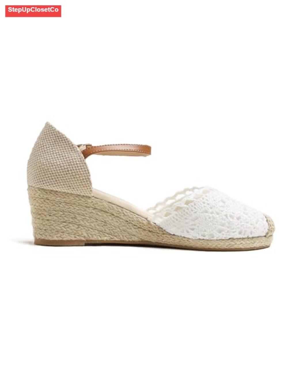 Breathable Textile Crochet Espadrilles Wedge Sandals - Slip On Comfort Shoes - Picture 3 of 5